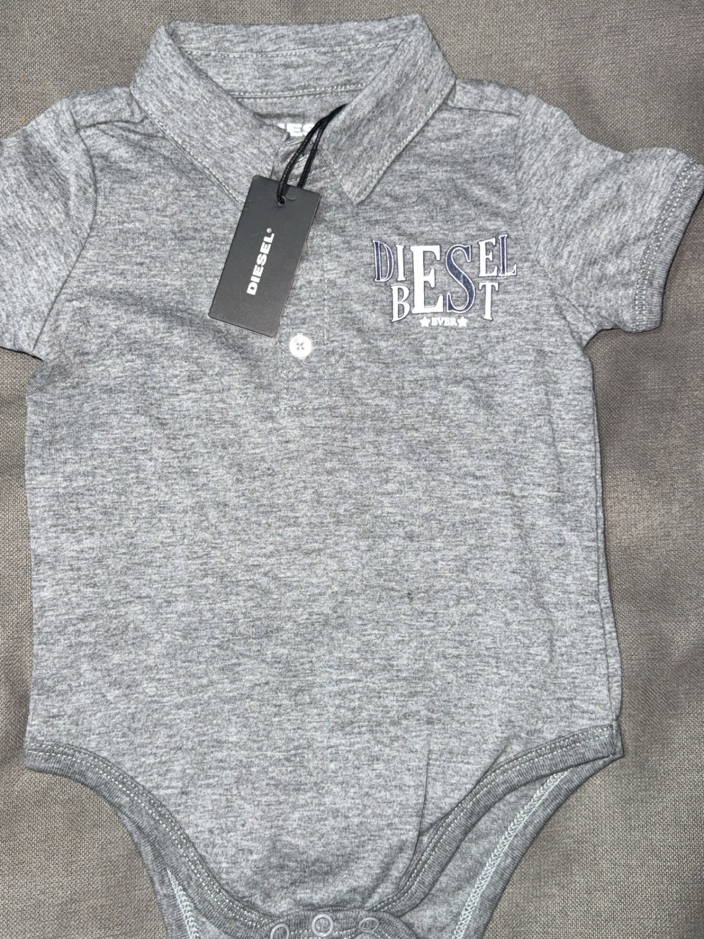 Diesel Gray Heather Polo-Style Baby Bodysuit 18 months